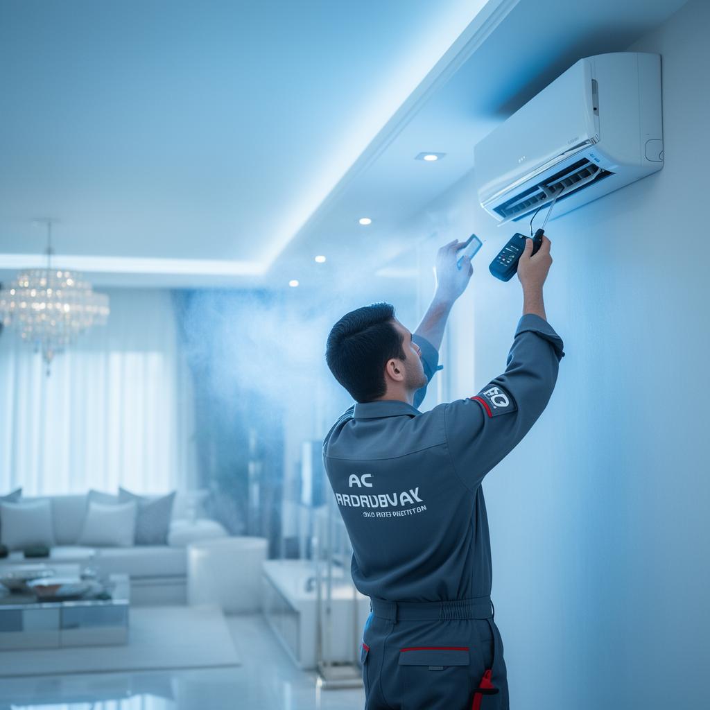 Zannat Air Conditioner technician servicing a split AC in Ghaziabad
